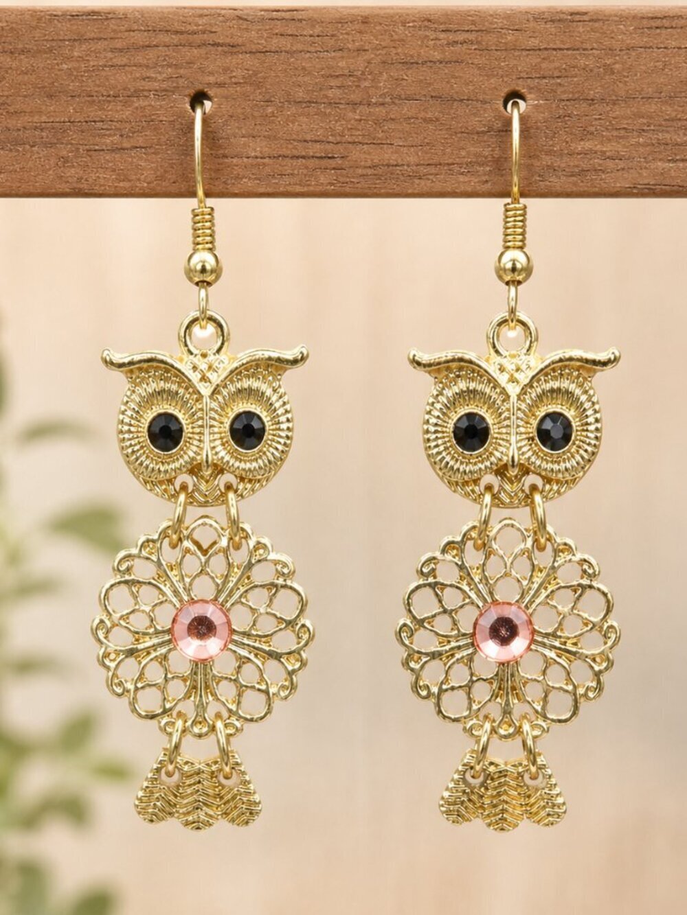 Gold Owl Drop Earrings
